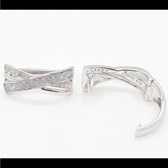 Real Genuine Diamond Earrings, Italian Designer, .52 CTW. 925 Sterling Silver - Picture 5 of 10